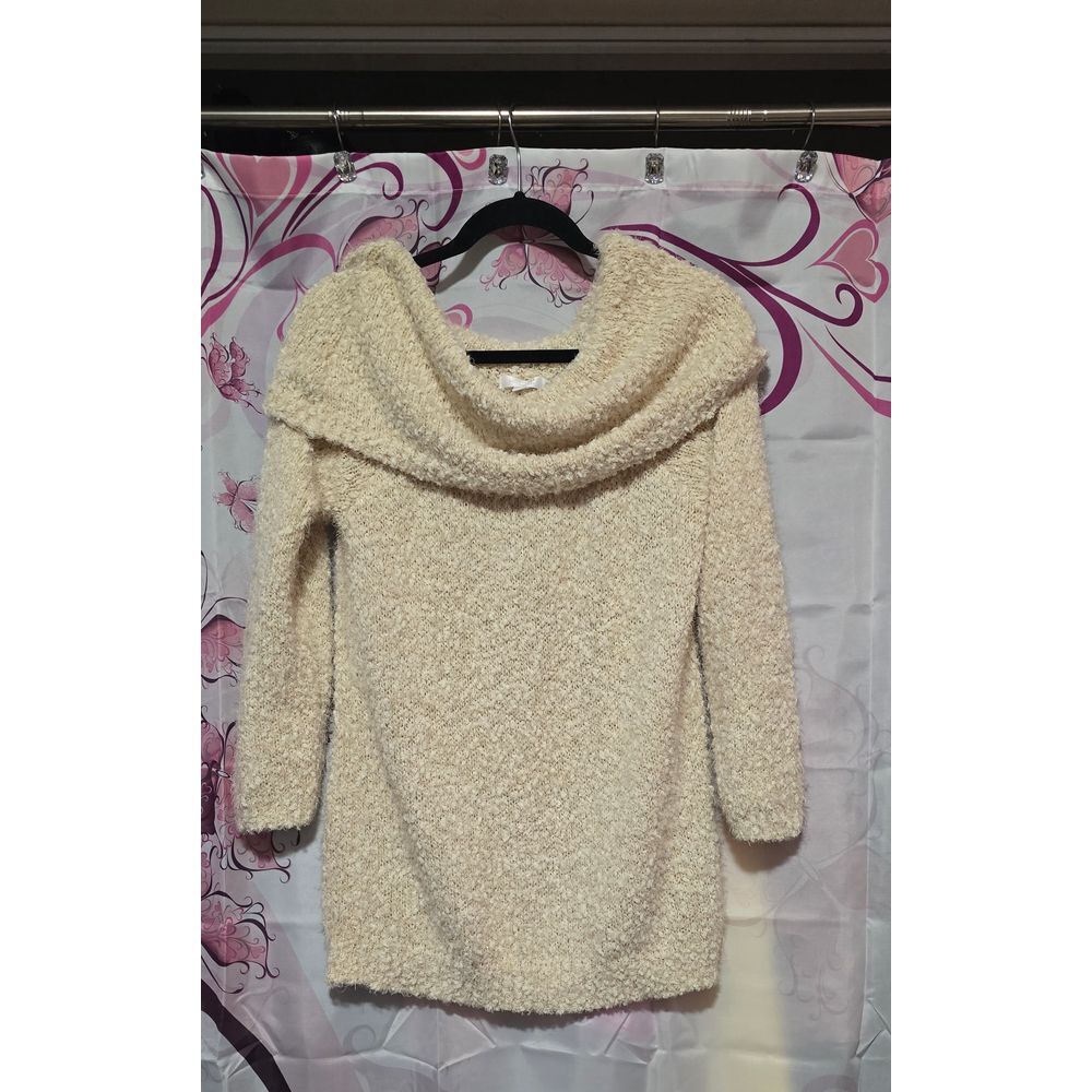 Womens Large Lauren Conrad  Cozy Cream Cowl Neck Popcorn Sparkley Sweater